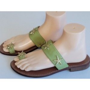 Carole Little Women's Green Starfish Leather Flat Sandals~Size 8M